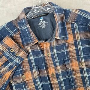 Kuhl Flannel Shirt heavyweight Mens Large Orange Plaid Long Sleeve Cotton